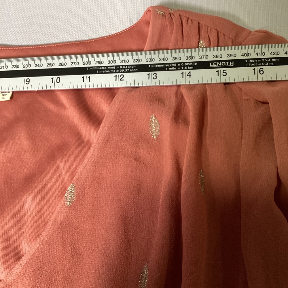 All Worthy Midi Dress Womens XL Terracotta Gold Embroidered Boho Long Sleeve - Picture 5 of 8